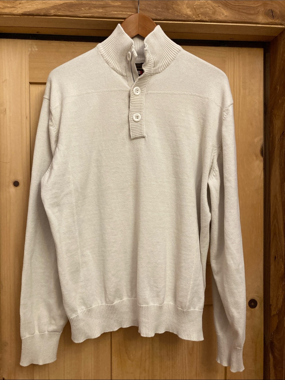 Jordan Craig Men's Cream Button-Neck Cotton Sweater